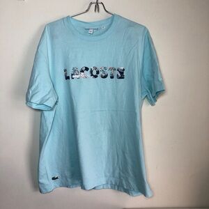 Lacoste Hawaiian Print Logo T-shirt Regular Fit XL Light Blue Beach  *READ*